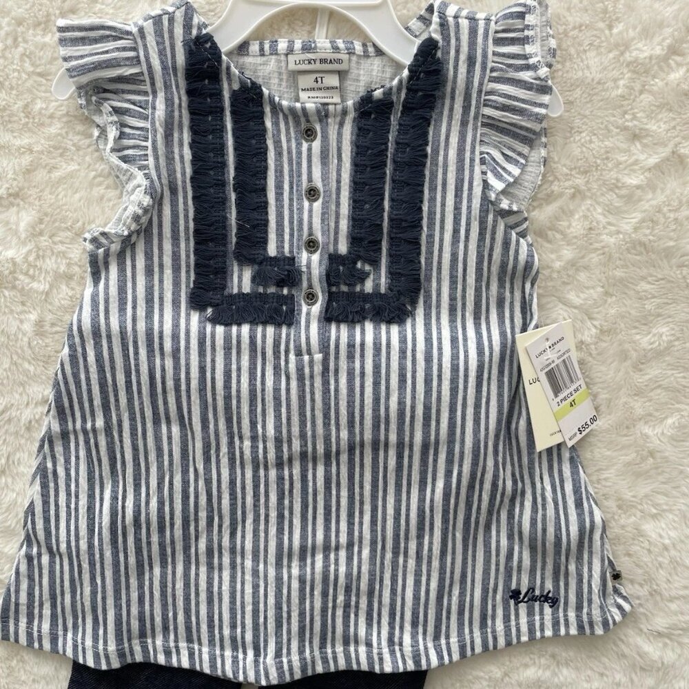 SALE! NEW Lucky Brand Girls  Blue Ruffle Tank and Blue Leggings Set - 4T NWT
